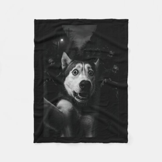 Grappige Husky Selfie Zombie Halloween Hond Fleece Deken (Voorkant)