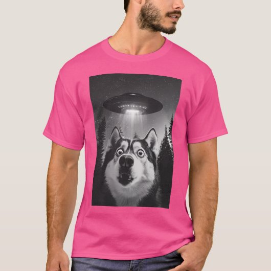 Grappige Husky Ufo Selfie T-shirt (Voorkant)