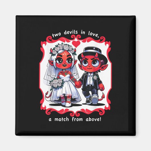Grappige Huwelijk_ Duivel-bruid En Duivel-bruidego Magneet (Voorkant)