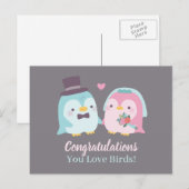 Grappige huwelijksfelicitaties Pinguïn Liefdesvoge Briefkaart (Voorkant / Achterkant)