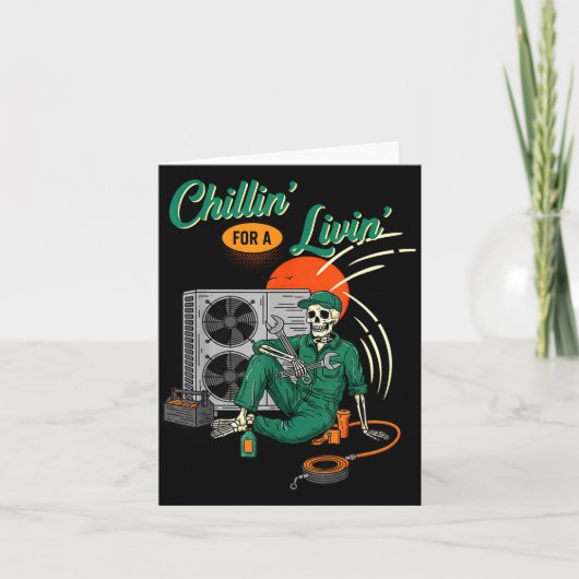 Grappige Hvac-tech Skelet Chillin Voor De Kost Kaart (Voorkant)