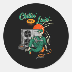 Grappige Hvac Tech Skelet Chillin Voor Een Leven Ronde Sticker