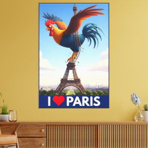 Grappige 'I Love Paris' Canvas Afdruk