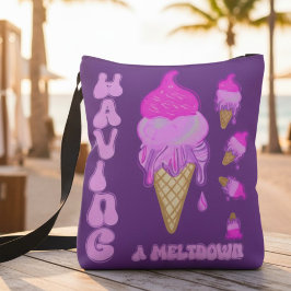 Grappige Ice-Cream Mood Caption in roze Paarse Crossbody Tas