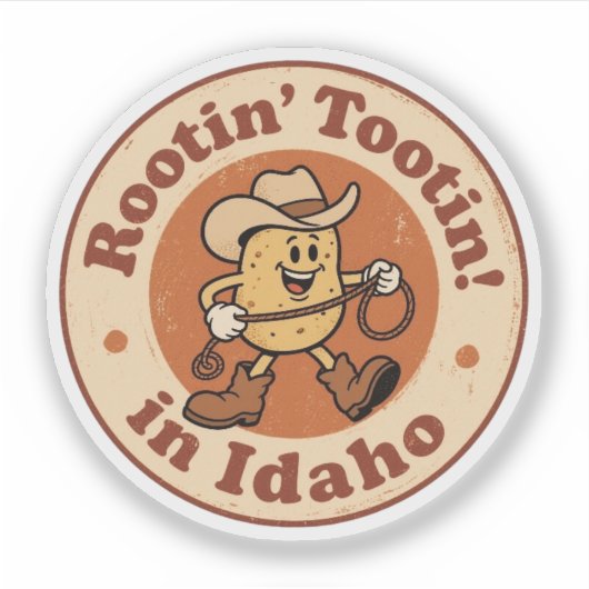 Grappige  Idaho aardappel Cowboy Retro Sticker (Voorkant)