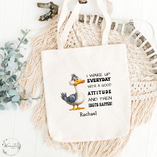 Grappige "Idioten gebeuren" Angry Duck gepersonali Tote Bag