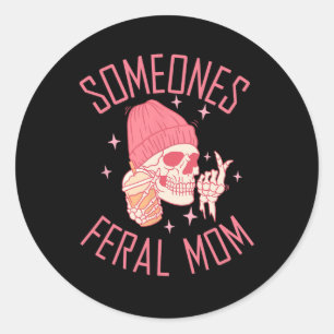 Grappige Iemands Wilde Moeder Halloween Skelet Mot Ronde Sticker