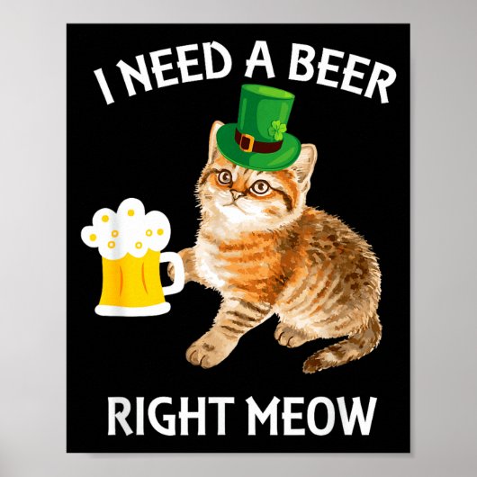 Grappige Ierse Bierkat St. Patrick's Dag Drinken M Poster (Voorkant)