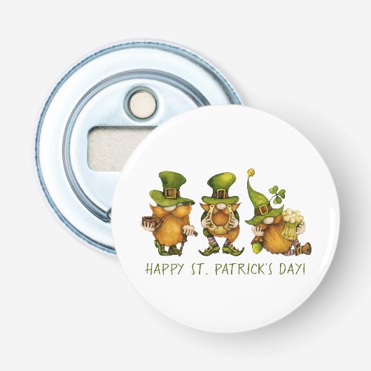 Grappige Ierse kabouters Fijne St. Patrick's Dag Button Flesopener (Voorkant)
