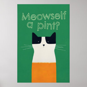 Grappige Ierse Kat Kunstprint Meowself een Pint St Poster