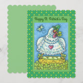 GRAPPIGE IERSE KIP, GROENE EIEREN EN SHAMROCKS Fla Feestdagenkaart (Voorkant / Achterkant)