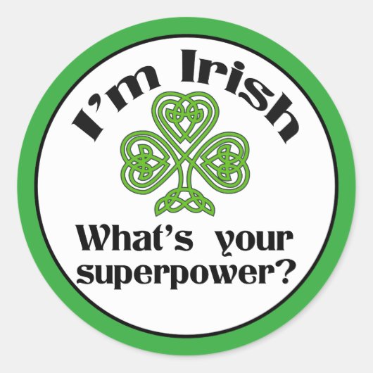Grappige Ierse Superpower Shamrock Ronde Sticker (Voorkant)