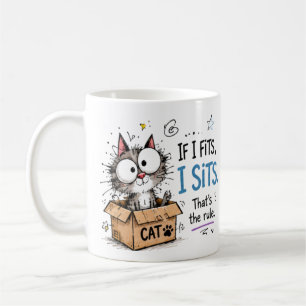 Grappige "If I Fits, I Sits" Schattige Kat in Doos Koffiemok