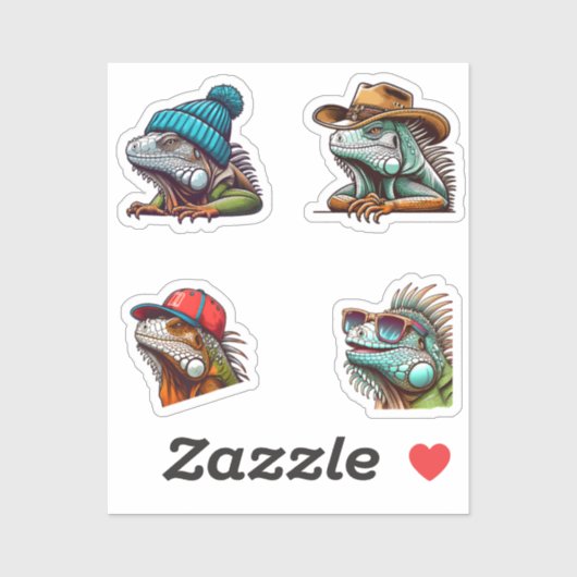 Grappige Iguana Cartoon Art 4 Pack Stickers (Vel)