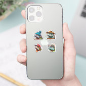 Grappige Iguana Cartoon Art 4 Pack Stickers (Telefoon)