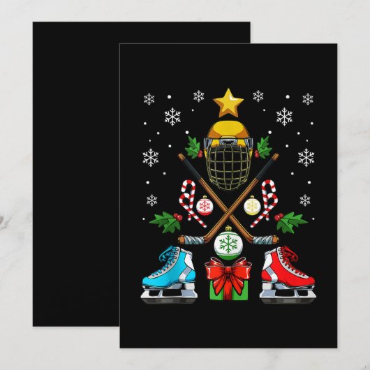 Grappige ijshockey kerstboom ornament Xmas jongens Feestdagenkaart (Voorkant / Achterkant)