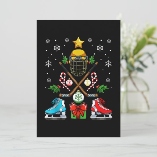 Grappige ijshockey kerstboom ornament Xmas jongens Feestdagenkaart (Staand voorkant)