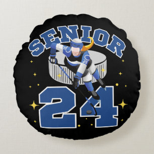 Grappige IJshockey Senior 2024 Rond Kussen