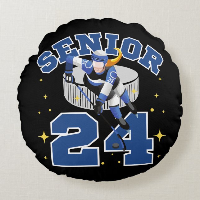 Grappige IJshockey Senior 2024 Rond Kussen (Voorkant)