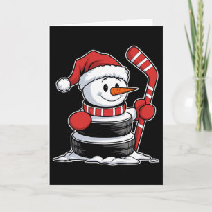 Grappige ijshockey sneeuwman kerstmuts kerstcadeau kaart