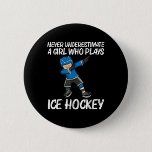 Grappige ijshockey voor meisjes kinderen veld rink ronde button 5,7 cm