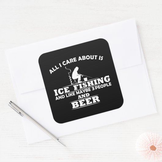 Grappige ijsvisserij uitspraken vierkante sticker (Envelop)
