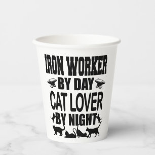 Grappige IJzerbewerker overdag Kattenliefhebber 's Papieren Bekers