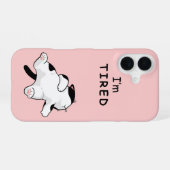 Grappige "Ik ben moe" slapende kat iPhone 16 Hoesje (Achterkant horizontaal)
