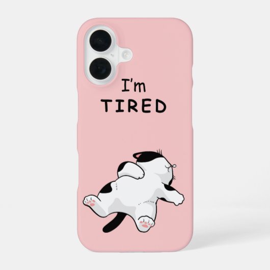 Grappige "Ik ben moe" slapende kat iPhone 16 Hoesje (Achterkant)