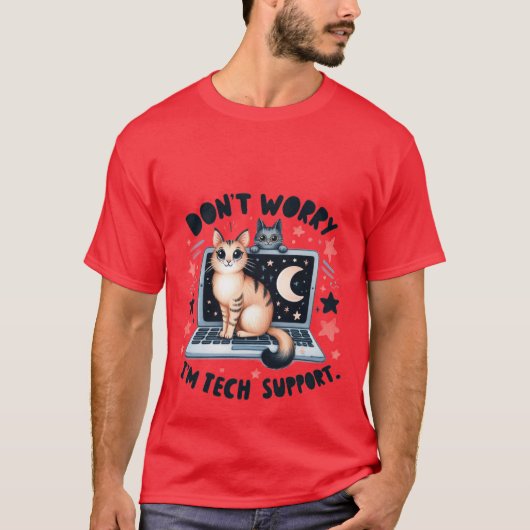 Grappige "Ik ben technische ondersteuning" IT kat T-shirt (Voorkant)