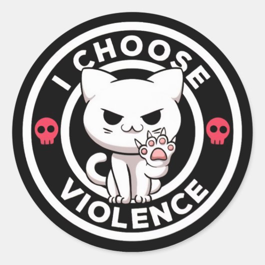 Grappige 'Ik Kies Geweld' Kat Sticker (Voorkant)