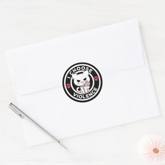 Grappige 'Ik Kies Geweld' Kat Sticker (Envelop)