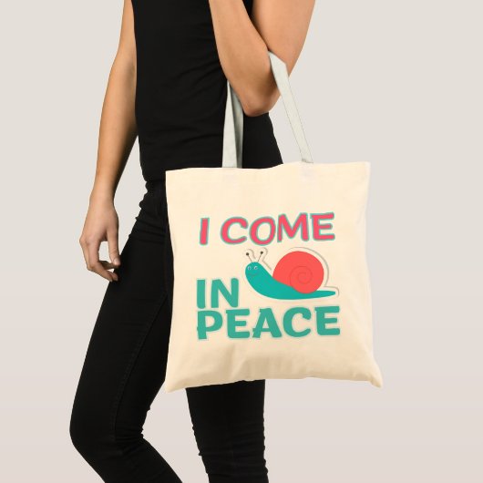 Grappige "Ik kom in vrede" Grappige Quote Overeenk Tote Bag (Voorkant (product))