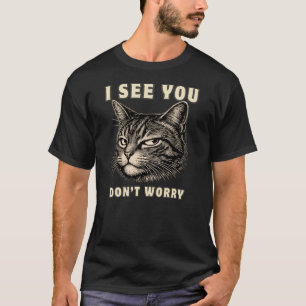 Grappige “Ik Zie Je” Zijdelingse Blik Kat Minimali T-shirt