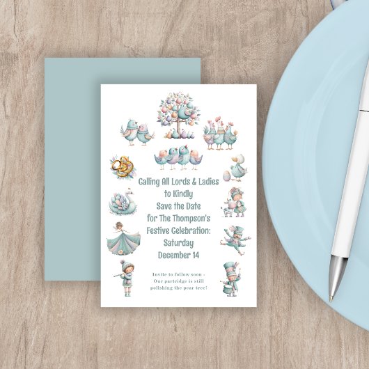 Grappige illustratie 12 dagen van Kerstmis Save The Date