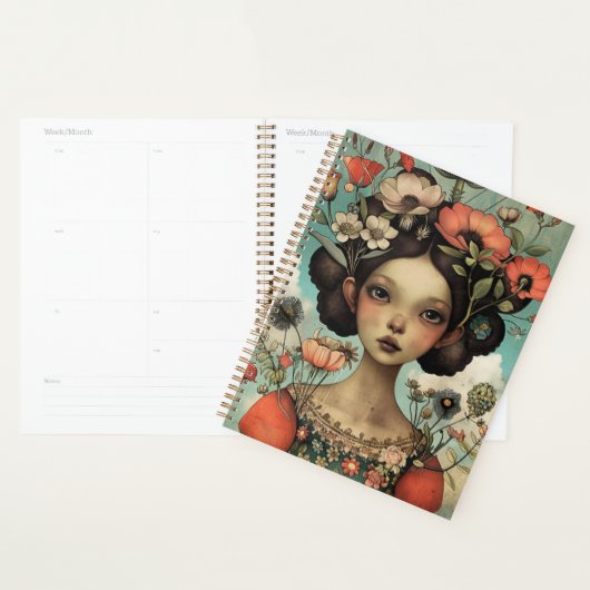 Grappige illustratie Dame en bloemen Planner (Display)
