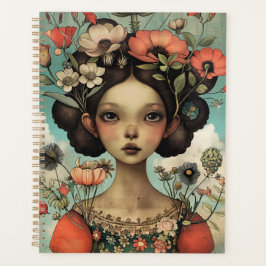 Grappige illustratie Dame en bloemen Planner