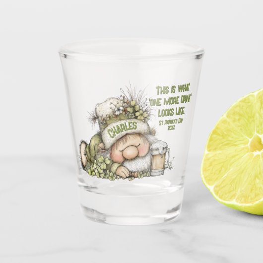 Grappige Illustratie van een Bewusteloze Kabouter Shot Glas (Voorkant)