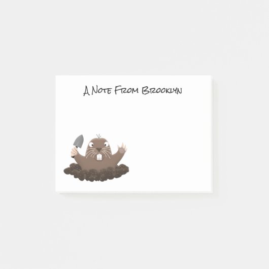 Grappige illustratie van een goffer die graaft in post-it® notes (Voorkant)