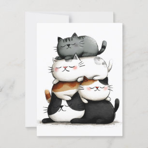 Grappige illustratie van een stapel Schattige katt Briefkaart