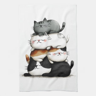 Grappige illustratie van een stapel Schattige katt Theedoek