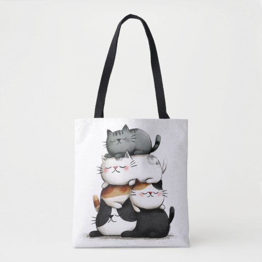 Grappige illustratie van een stapel Schattige katt Tote Bag (Voorkant)