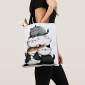 Grappige illustratie van een stapel Schattige katt Tote Bag (Dichtbij)