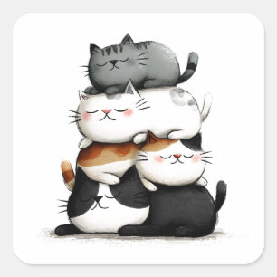 Grappige illustratie van een stapel Schattige katt Vierkante Sticker