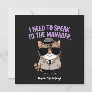 Grappige illustratie van kat en manager humor kaart
