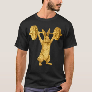 Grappige illustratie van konijn dat gewichten heft t-shirt