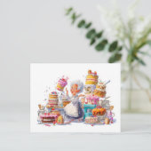 Grappige illustratie van oma die taarten bakt feestdagenkaart (Staand voorkant)