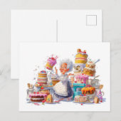Grappige illustratie van oma die taarten bakt feestdagenkaart (Voorkant / Achterkant)