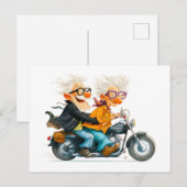 Grappige illustratie van senioren die motorrijden feestdagenkaart (Voorkant / Achterkant)