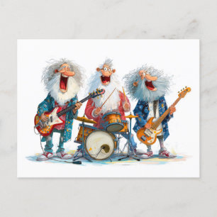 Grappige illustratie van senioren die rockmuziek s feestdagenkaart